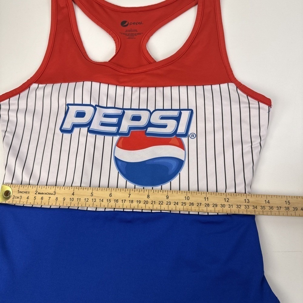 Pepsi One Piece Swimsuit Women Large Blue Red White Pinstripe Racerback Logo - Picture 6 of 11